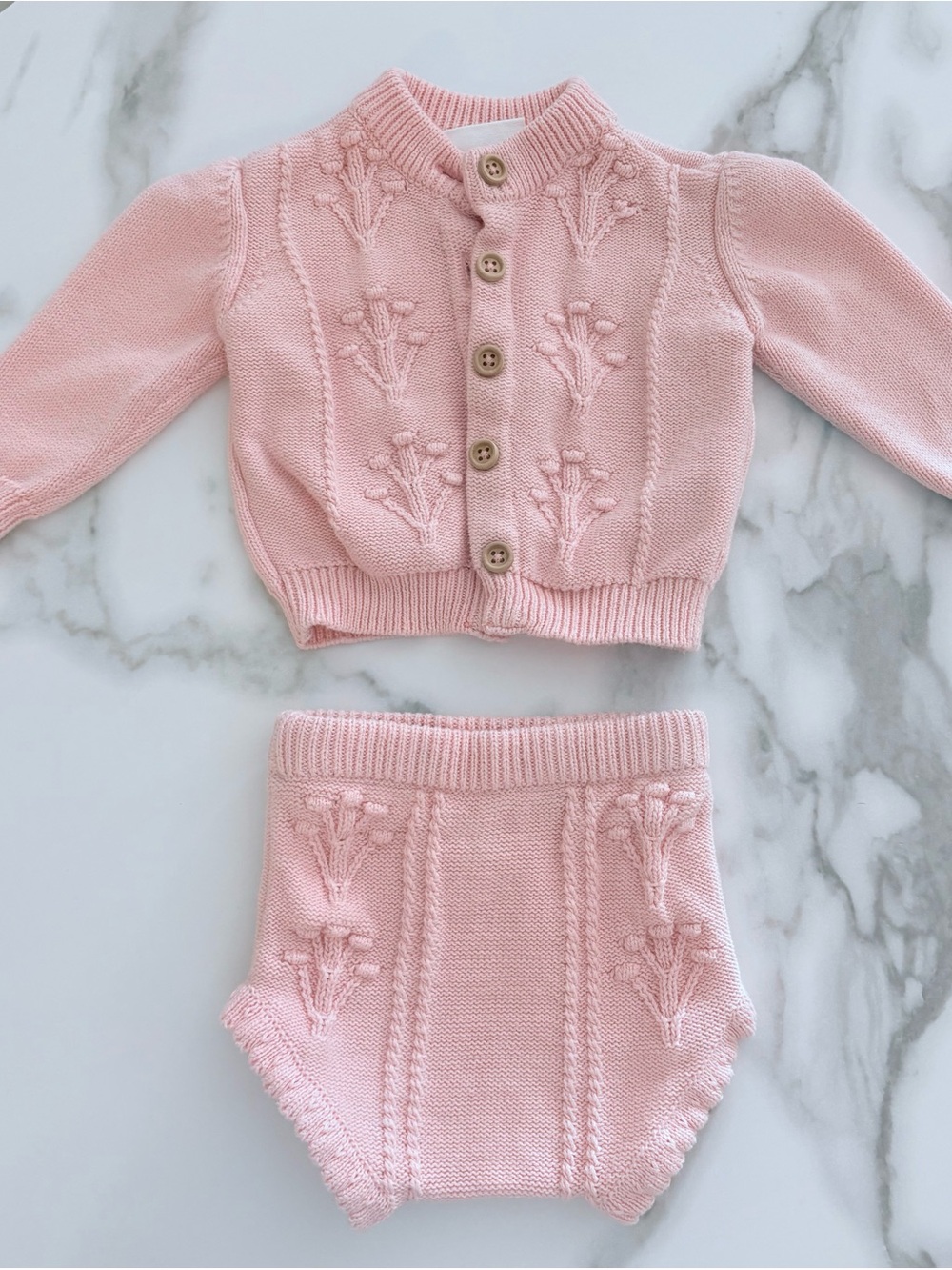 Pink Knit Cardigan & Bloomers Set for Baby Girls
